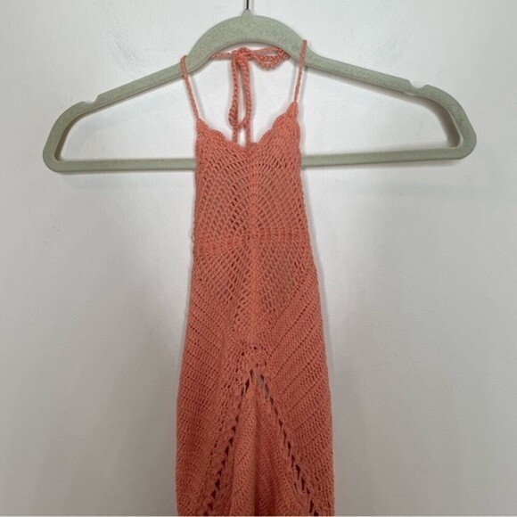 Spell Palm Springs Crochet Halter Mini Dress Coral Medium Large NWT - Picture 4 of 9